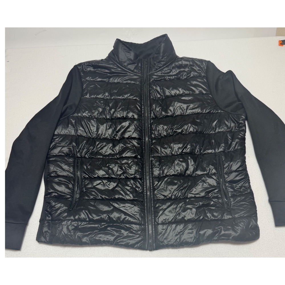 Avia Women XL 16-18 Black Mixed Media Quilted Puffer Hybrid Full Zip Jacket Coat